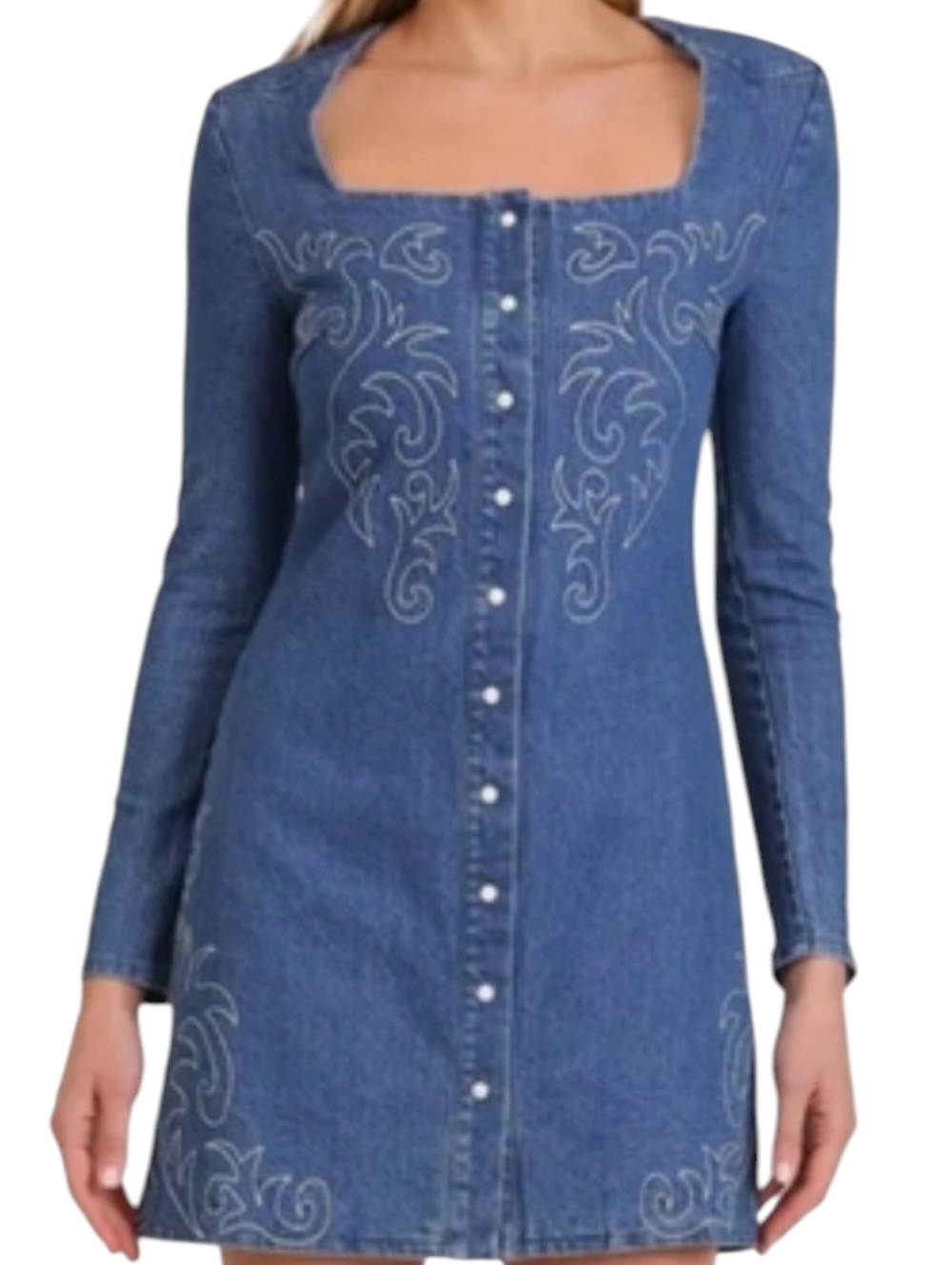 Anthropologie Avec les Filles Western Embroidery Long Sleeve Denim Minidress.S 2